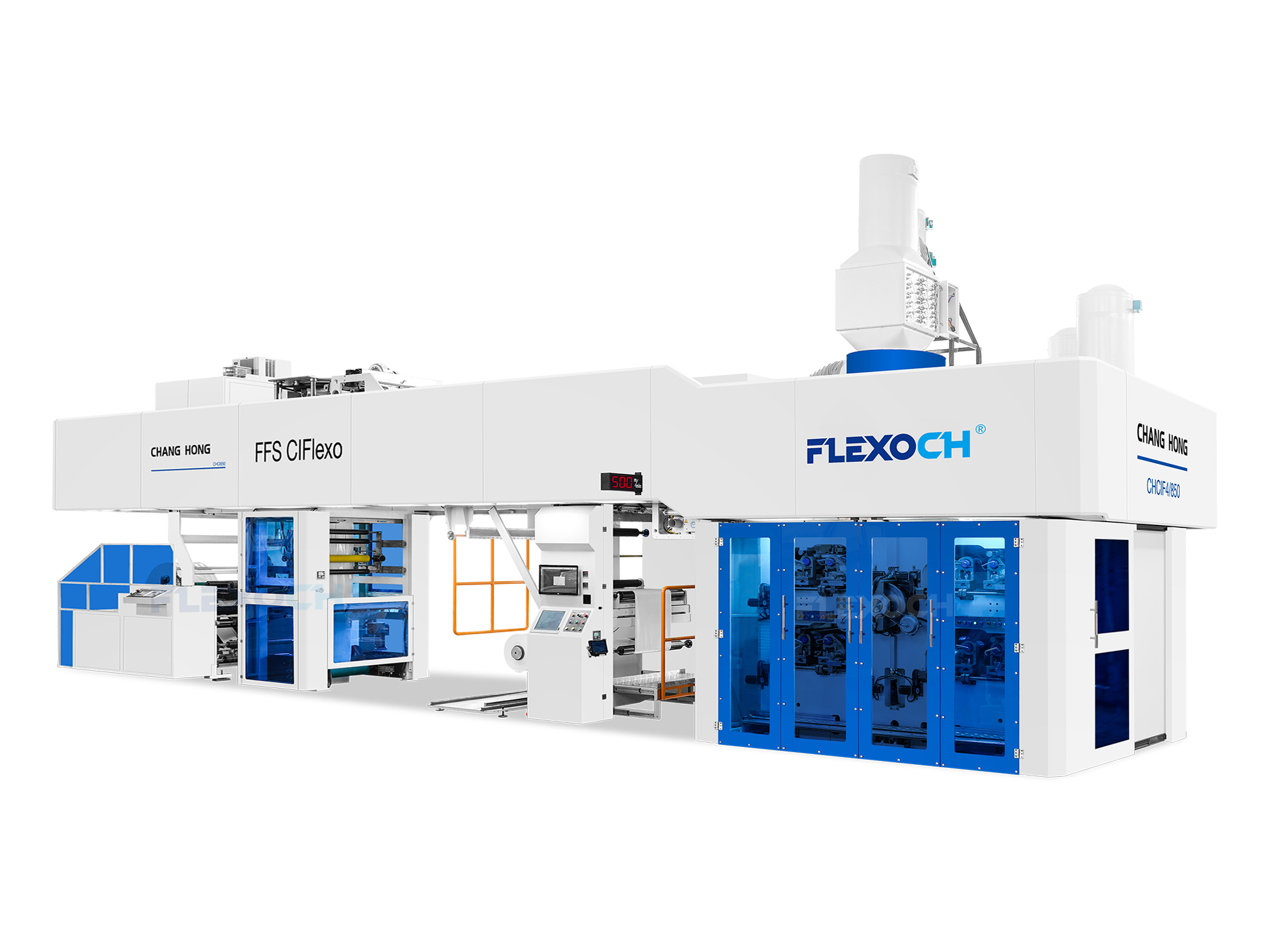 Impresora flexografica gearless para películas heavy-duty FFS de 4 colores